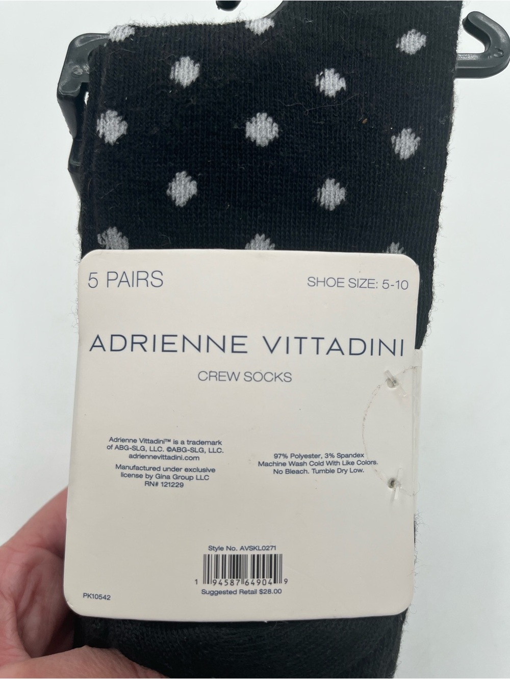 Adrienne Vittadini Black & White Striped  Polka Fot Crew Socks - 5 Pack - Picture 5 of 6